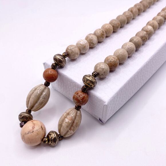 Vintage Gemstones Cream and Pink Jasper 17” - Picture 1 of 7